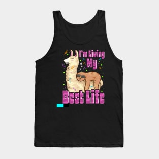 Cute Sloth & Llama Living My Best Life Napping Pun Tank Top